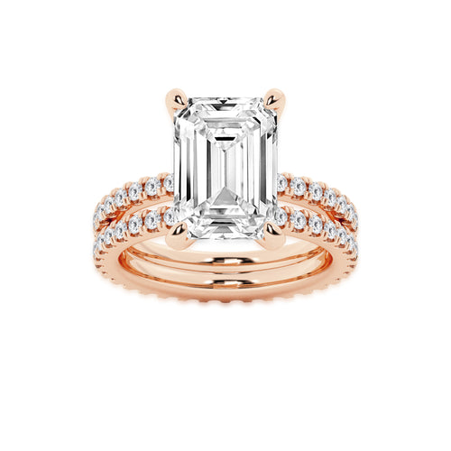 7.22 ctw Emerald Lab-Grown Diamond Double Row Diamond Engagement Ring in 14K Rose Gold for Women | Colorless E, VS1 Clarity, IGI Certified 6.00 ct Center Diamond