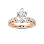 2.50 ctw Pear Lab-Grown Diamond Split-Prong Set Side Stone Engagement Ring in 14K Rose Gold for Women | Colorless E, VS1 Clarity, IGI Certified 1.50 ct Center Diamond
