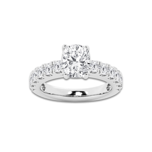 2.00 ctw Elongated Cushion Lab-Grown Diamond Split-Prong Set Side Stone Engagement Ring in 14K White Gold for Women | Colorless E, VS1 Clarity, IGI Certified 1.00 ct Center Diamond