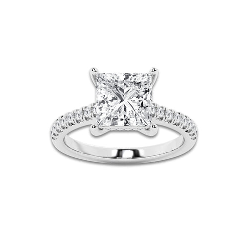 3.30 ctw Princess Lab-Grown Diamond Hidden Halo Side Stone Engagement Ring in Platinum for Women | Colorless E, VS1 Clarity, IGI Certified 3.00 ct Center Diamond