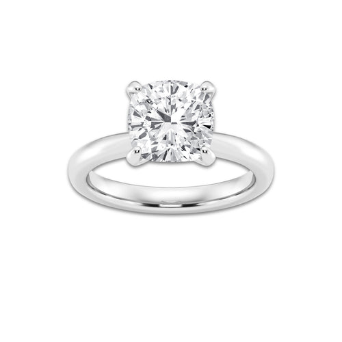 3 ctw Cushion Lab Grown Diamond Petite Solitaire Engagement Ring Platinum, E, VS1 | 3 ct Center
