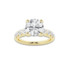 3.04 ctw Round Lab-Grown Diamond Side Stone Engagement Ring in 14K Yellow Gold for Women | Colorless D, VVS1 Clarity, IGI Certified 2.50 Ct Center Diamond
