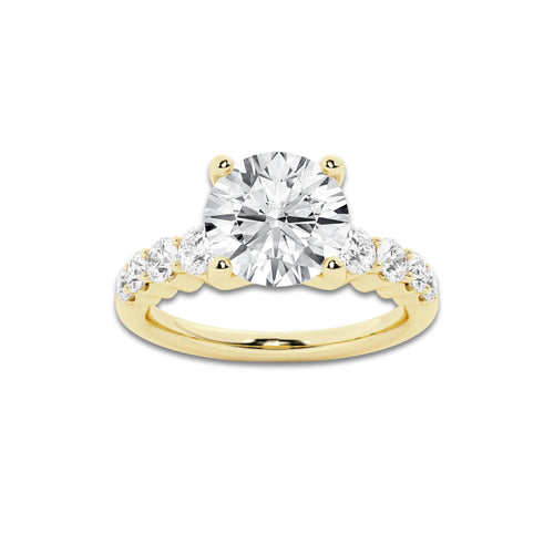 3.04 ctw Round Lab-Grown Diamond Side Stone Engagement Ring in 14K Yellow Gold for Women | Colorless D, VVS1 Clarity, IGI Certified 2.50 Ct Center Diamond