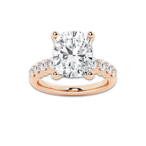 7.66 Ct Elongated Cushion Lab-Grown Diamond Half Eternity Engagement Ring in 14K Rose Gold for Female, Colorless (E), VS1 Clarity | IGI Certified, 7.00 Ct Center Diamond
