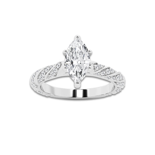 1.19 ctw Marquise Lab-Grown Diamond Twisted Band Engagement Ring in 14K White Gold for Women | Colorless E, VS1 Clarity, IGI Certified 0.75 ct Center Diamond