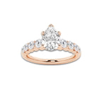 1.29 Ct Pear Lab-Grown Diamond Half Eternity Engagement Ring in 14K Rose Gold for Female, Colorless (E), VS1 Clarity | IGI Certified, 0.75 Ct Center Diamond