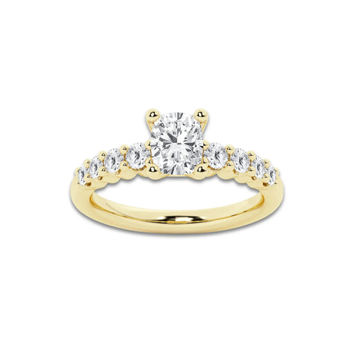 1.52 ctw Elongated Cushion Lab-Grown Diamond Side Stone Engagement Ring in 14K Yellow Gold for Women | Colorless E, VS1 Clarity, IGI Certified 1.00 Ct Center Diamond