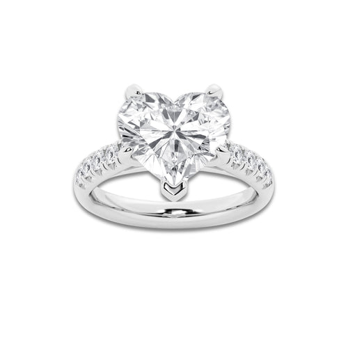 5.43 ctw Heart Lab-Grown Diamond Pave Engagement Ring in 14K White Gold for Women | E Color, VS1 Clarity, IGI Certified 5.00 ct Center Diamond