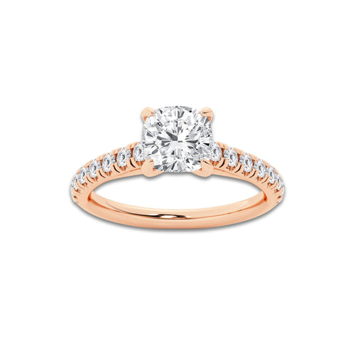 1.39 ctw Cushion Lab-Grown Diamond Pave Engagement Ring in 14K Rose Gold for Women | D Color, VVS1 Clarity, IGI Certified 1.00 ct Center Diamond