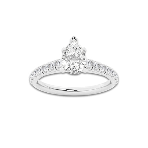 1.14 ctw Pear Lab-Grown Diamond Pave Engagement Ring in 14K White Gold for Women | E Color, VS1 Clarity, IGI Certified 0.75 ct Center Diamond