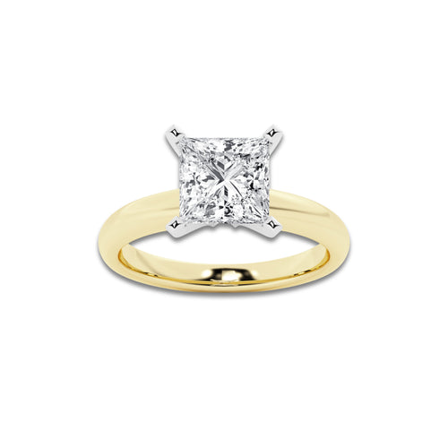 2.50 ctw Princess Lab-Grown Diamond Minimalist Engagement Ring in 14K White Gold And Yellow Gold for Women | D Color, VVS1 Clarity, IGI Certified