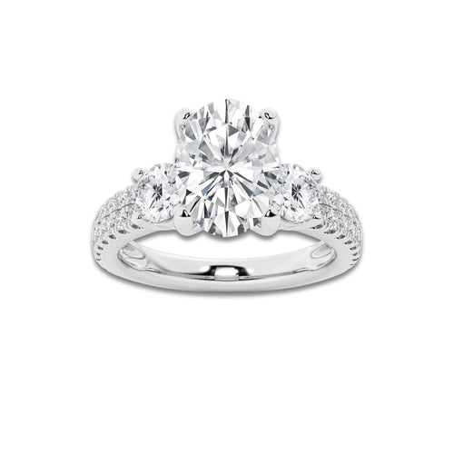 1.75 ctw Oval Lab-Grown Diamond Three Stone Double Row Engagement Ring in Platinum for Women | D Color, VVS1 Clarity, IGI Certified 1.00 ct Center Diamond