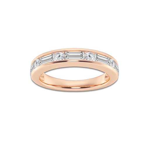 Delilah 1 ctw Round and Baguette Lab Grown Diamond Alternating Nine Stone Anniversary Band 14K Rose Gold, DE, VS1