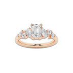 1 1/2 ctw Emerald Lab Grown Diamond Side Stone Engagement Ring 14K Rose Gold, E, VS1 | 1 ct Center