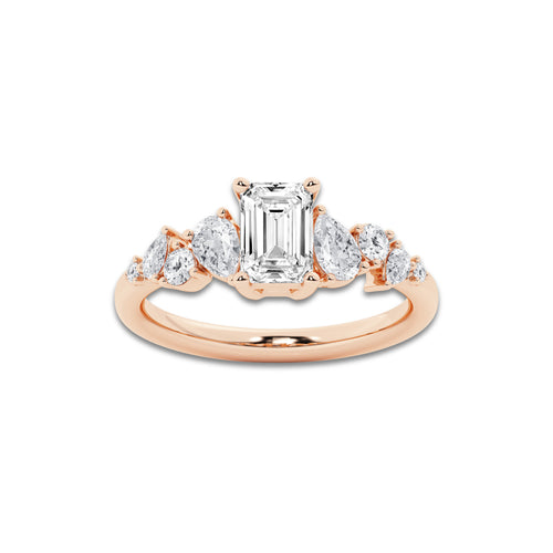 1 1/2 ctw Emerald Lab Grown Diamond Side Stone Engagement Ring 14K Rose Gold, E, VS1 | 1 ct Center