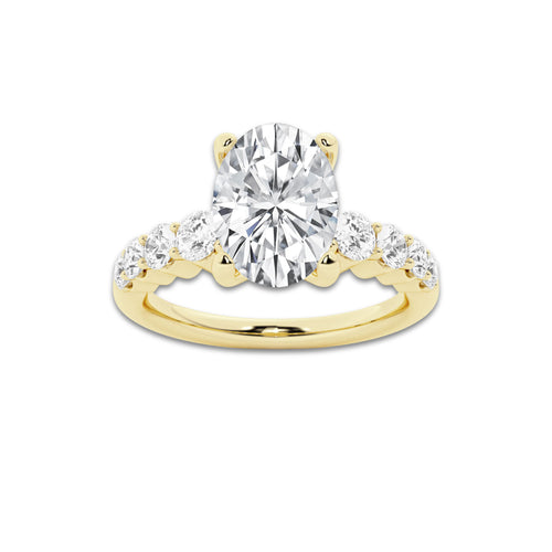2.04 ctw Oval Lab-Grown Diamond Side Stone Engagement Ring in 14K Yellow Gold for Women | Colorless E, VS1 Clarity, IGI Certified 1.50 Ct Center Diamond