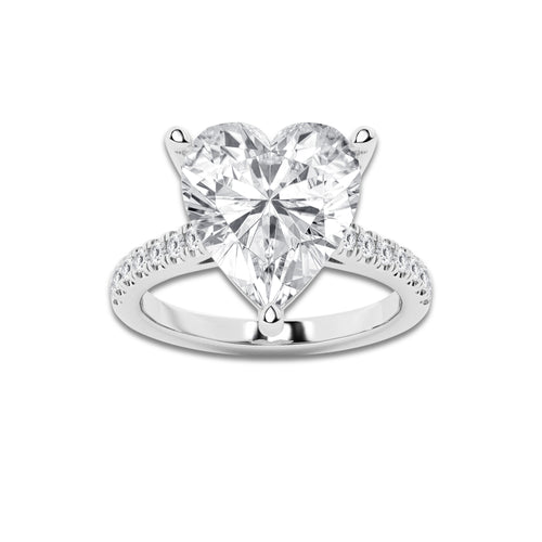 7.46 ctw Heart Lab-Grown Diamond Hidden Halo Side Stone Engagement Ring in Platinum for Women | Colorless E, VS1 Clarity, IGI Certified 7.00 ct Center Diamond