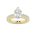 3.50 ctw Pear Lab-Grown Diamond Split-Prong Set Side Stone Engagement Ring in 14K Yellow Gold for Women | Colorless D, VVS1 Clarity, IGI Certified 2.50 ct Center Diamond