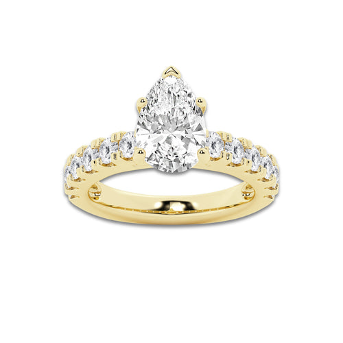 3.50 ctw Pear Lab-Grown Diamond Split-Prong Set Side Stone Engagement Ring in 14K Yellow Gold for Women | Colorless D, VVS1 Clarity, IGI Certified 2.50 ct Center Diamond