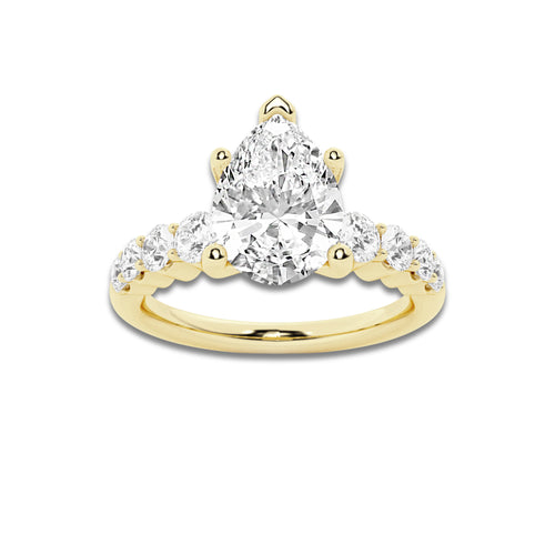 2.04 ctw Pear Lab-Grown Diamond Side Stone Engagement Ring in 14K Yellow Gold for Women | Colorless E, VS1 Clarity, IGI Certified 1.50 Ct Center Diamond