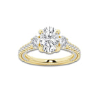 Hyacinth 3 1/10 ctw Oval Lab Grown Diamond Three Stone Engagement Ring with Side Diamonds 14K Yellow Gold, D, VVS | IGI Certified, 2 ct Center