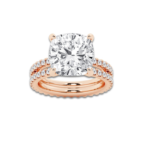 9.22 ctw Cushion Lab-Grown Diamond Double Row Diamond Engagement Ring in 14K Rose Gold for Women | Colorless D, VVS1 Clarity, IGI Certified 8.00 ct Center Diamond