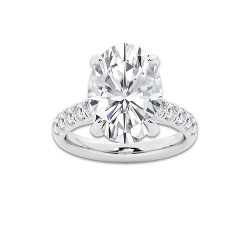 7.55 ctw Oval Lab-Grown Diamond Pave Engagement Ring in 14K White Gold for Women | D Color, VVS1 Clarity, IGI Certified 7.00 ct Center Diamond