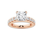2.50 ctw Asscher Lab-Grown Diamond Split-Prong Set Side Stone Engagement Ring in 14K Rose Gold for Women | Colorless E, VS1 Clarity, IGI Certified 1.50 ct Center Diamond