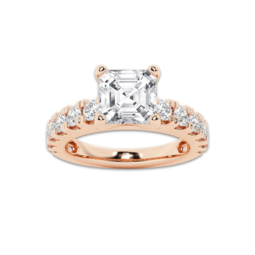 2.50 ctw Asscher Lab-Grown Diamond Split-Prong Set Side Stone Engagement Ring in 14K Rose Gold for Women | Colorless E, VS1 Clarity, IGI Certified 1.50 ct Center Diamond