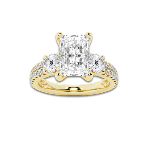 3.00 ctw Radiant Lab-Grown Diamond Three Stone Double Row Engagement Ring in 14K Yellow Gold for Women | E Color, VS1 Clarity, IGI Certified 2.00 ct Center Diamond