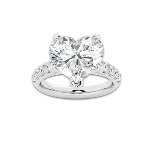7.55 ctw Heart Lab-Grown Diamond Pave Engagement Ring in 14K White Gold for Women | E Color, VS1 Clarity, IGI Certified 7.00 ct Center Diamond