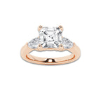 1 7/8 ctw Asscher Lab Grown Diamond Engagement Ring with Pear Side Accents 14K Rose Gold, E, VS1 | 1 1/2 ct Center