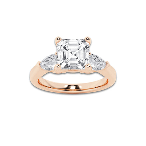 1 7/8 ctw Asscher Lab Grown Diamond Engagement Ring with Pear Side Accents 14K Rose Gold, E, VS1 | 1 1/2 ct Center