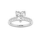 3.54 Ct Heart Lab-Grown Diamond Half Eternity Engagement Ring in 14K White Gold for Female, Colorless (E), VS1 Clarity | IGI Certified, 3.00 Ct Center Diamond