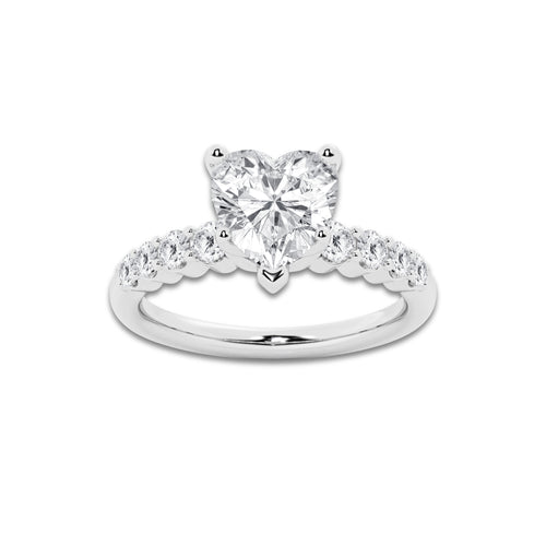 3.54 Ct Heart Lab-Grown Diamond Half Eternity Engagement Ring in 14K White Gold for Female, Colorless (E), VS1 Clarity | IGI Certified, 3.00 Ct Center Diamond