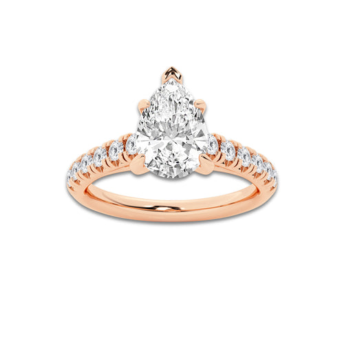 1.91 ctw Pear Lab-Grown Diamond Pave Engagement Ring in 14K Rose Gold for Women | D Color, VVS1 Clarity, IGI Certified 1.50 ct Center Diamond