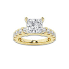 2.50 ctw Princess Lab-Grown Diamond Split-Prong Set Side Stone Engagement Ring in 14K Yellow Gold for Women | Colorless E, VS1 Clarity, IGI Certified 1.50 ct Center Diamond