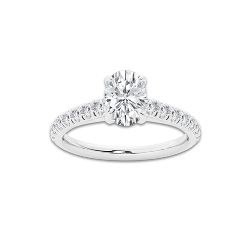 1.14 ctw Oval Lab-Grown Diamond Pave Engagement Ring in Platinum for Women | E Color, VS1 Clarity, IGI Certified 0.75 ct Center Diamond