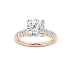 5.66 Ct Cushion Lab-Grown Diamond Half Eternity Engagement Ring in 14K Rose Gold for Female, Colorless (D), VVS1 Clarity | IGI Certified, 5.00 Ct Center Diamond