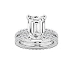 7.22 ctw Emerald Lab-Grown Diamond Double Row Diamond Engagement Ring in 14K White Gold for Women | Colorless D, VVS1 Clarity, IGI Certified 6.00 ct Center Diamond