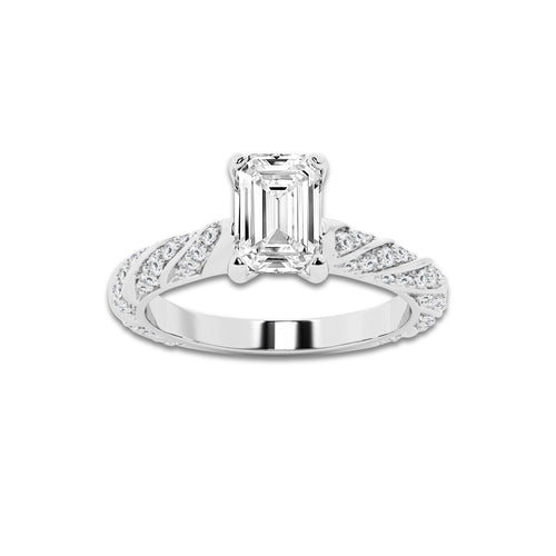 1.19 ctw Emerald Lab-Grown Diamond Twisted Band Engagement Ring in Platinum for Women | Colorless E, VS1 Clarity, IGI Certified 0.75 ct Center Diamond