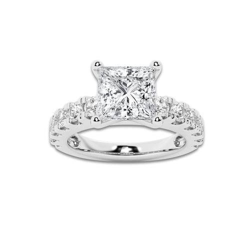 3.00 ctw Princess Lab-Grown Diamond Split-Prong Set Side Stone Engagement Ring in 14K White Gold for Women | Colorless E, VS1 Clarity, IGI Certified 2.00 ct Center Diamond