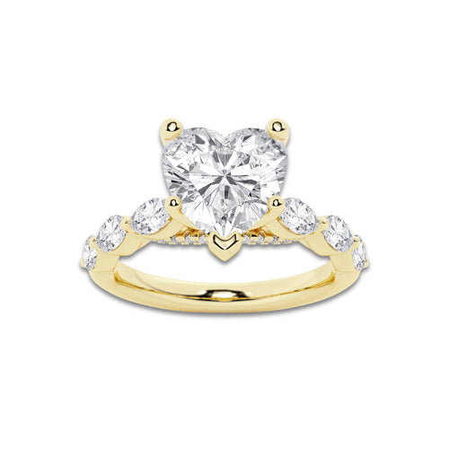 8.48 ctw Heart Lab-Grown Diamond Marquise Side Stone Engagement Ring in 14K Yellow Gold for Women | Colorless D, VVS1 Clarity, IGI Certified 8.00 ct Center Diamond