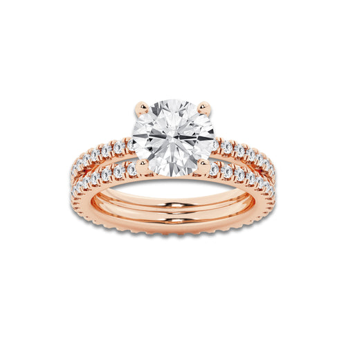 3.39 ctw Round Lab-Grown Diamond Double Row Diamond Engagement Ring in 14K Rose Gold for Women | Colorless E, VS1 Clarity, IGI Certified 2.50 ct Center Diamond