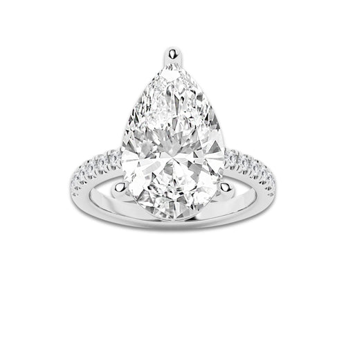 7.39 ctw Pear Lab-Grown Diamond Hidden Halo Side Stone Engagement Ring in 18K White Gold for Women | Colorless D, VVS1 Clarity, IGI Certified 7.00 ct Center Diamond