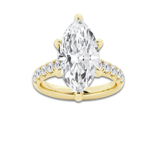6.55 ctw Marquise Lab-Grown Diamond Pave Engagement Ring in 14K Yellow Gold for Women | E Color, VS1 Clarity, IGI Certified 6.00 ct Center Diamond