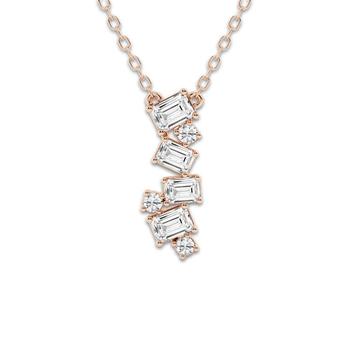 1/2 ctw Emerald and Round Lab Grown Diamond Cascade Pendant 14K Rose Gold, DE, VS1