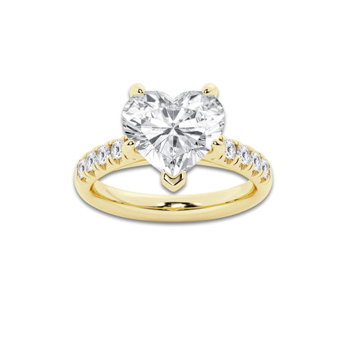 4.43 ctw Heart Lab-Grown Diamond Pave Engagement Ring in 14K Yellow Gold for Women | E Color, VS1 Clarity, IGI Certified 4.00 ct Center Diamond