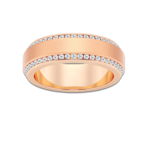 1 ctw Round Lab Grown Diamond 7mm Beveled Edge Sandblast Finish Eternity Band 14K Rose Gold, F, VS2