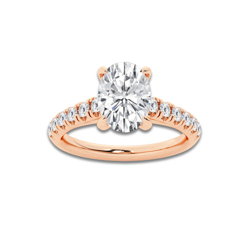 1.91 ctw Oval Lab-Grown Diamond Pave Engagement Ring in 14K Rose Gold for Women | E Color, VS1 Clarity, IGI Certified 1.50 ct Center Diamond